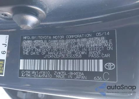 2014 Toyota Prius Plug-In из США, поврежденный, VIN JTDKN3DP3E3063358